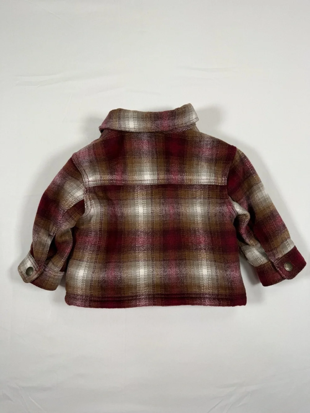 OLD NAVY Baby Sherpa Lined Plaid Shacket Burgundy Brown 3-6M Snap Front Jacket